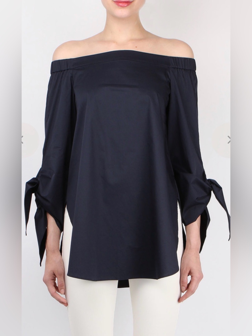 Tibi Off-Shoulder Navy Tie-Sleeve Women's Top 6